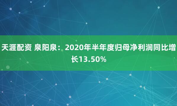 天涯配资 泉阳泉：2020年半年度归母净利润同比增长13.50%